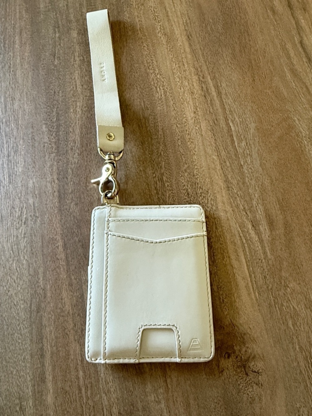 Leather Card Holder with Strap - Cream